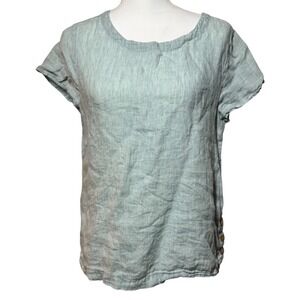 Cynthia Rowley Linen Short Sleeve Blouse Medium Sage Green Button Detail